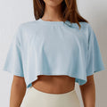 Ropa de algodón de manga corta para mujer, ropa para correr y bailar, Top corto para Yoga y Fitness, Camiseta deportiva holgada para el ombligo, camisetas de entrenamiento para gimnasio