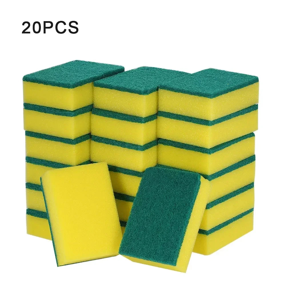 20 piezas estropajos de doble cara, esponja de cocina, almohadillas para fregar platos, olla, tazón, herramientas de limpieza del hogar