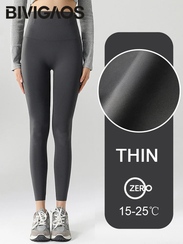 BIVIGAOS-mallas gruesas de terciopelo de Alpaca para mujer, mallas de tiburón negro, cintura alta, ajustadas, sin costuras, cálidas, para otoño e invierno