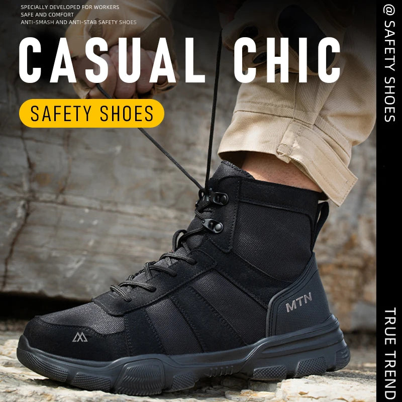 Zapatos de seguridad ligeros y transpirables para hombre, puntera de acero, zapatos de trabajo antigolpes, botas de seguridad indestructibles antipinchazos