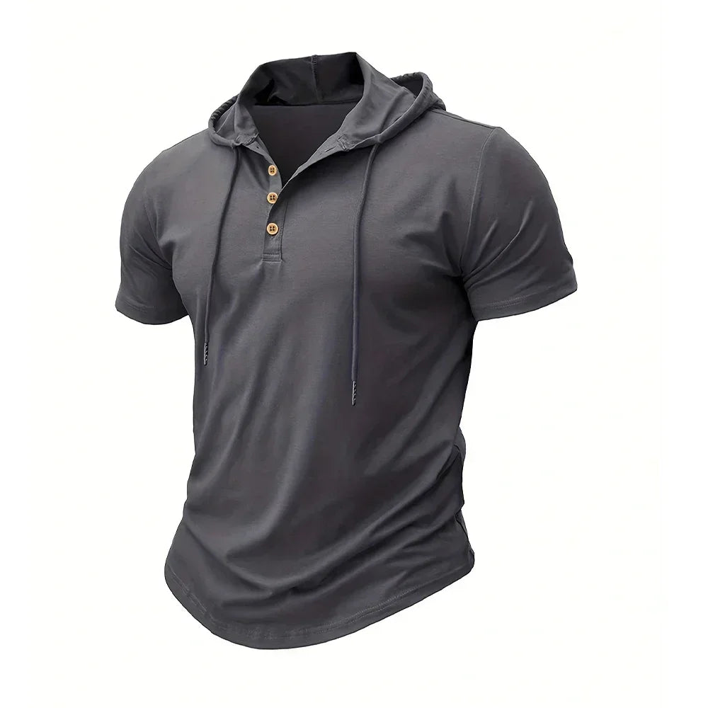 Camiseta ajustada de verano para hombre, camisetas de manga corta con capucha para Fitness, Sudadera con capucha ligera para hombre, camisetas deportivas transpirables para Fitness
