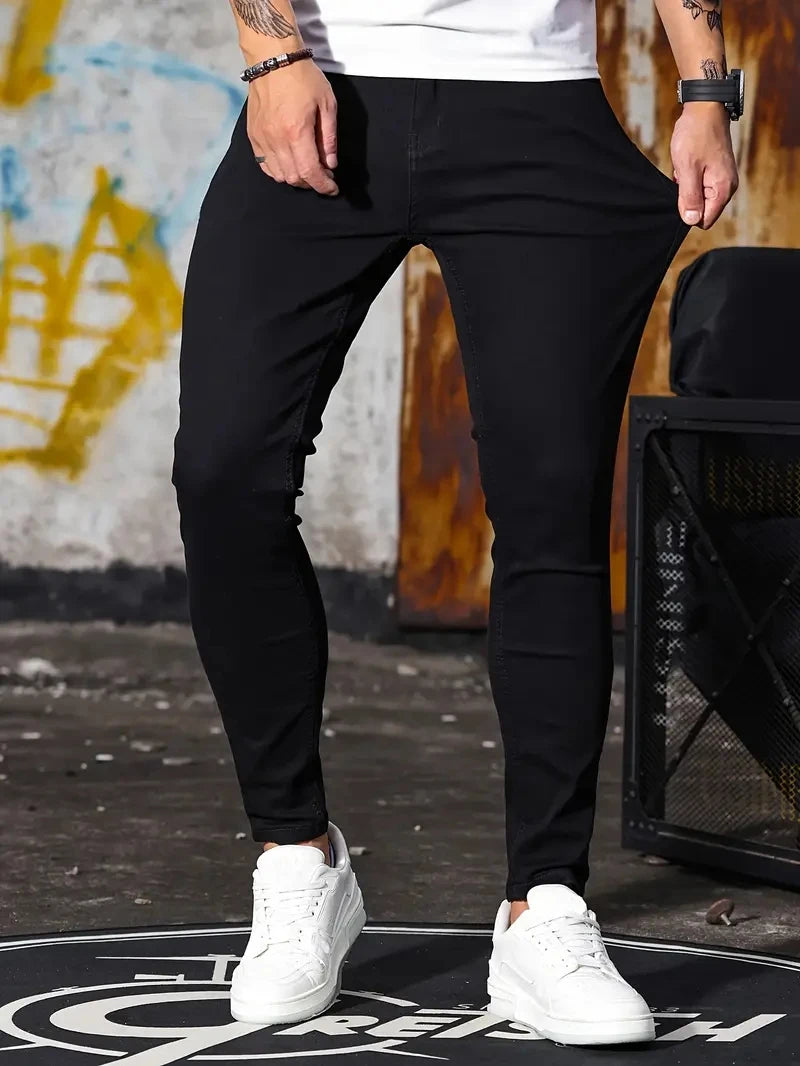 Pantalones de hombre Retro lavado cremallera pantalones vaqueros elásticos Casual pantalones ajustados pantalones de tubo de talla grande para hombre pantalones vaqueros ajustados de mezclilla para hombres
