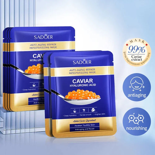 5 uds SADOER Caviar ácido hialurónico mascarillas faciales hidratantes brillo reafirmante mascarilla Facial hidratante productos para el cuidado de la piel Facial