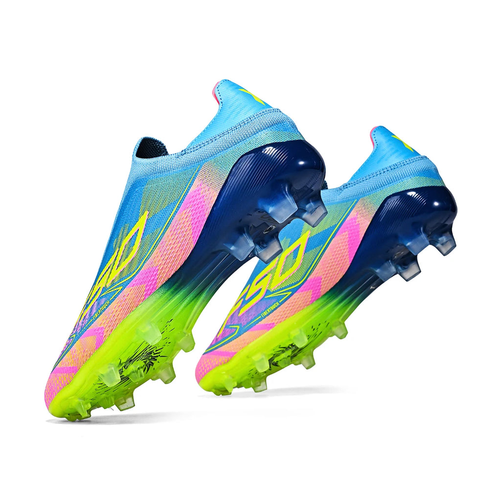 Zapatos de fútbol transpirables para hombre, calzado deportivo antideslizante para césped artificial con tacos largos FG/AG, imprescindibles para los aficionados