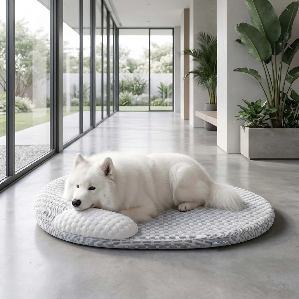 Cama refrescante para perros, colchoneta de seda helada para gatos, nido ovalado para mascotas, almohadilla transpirable de disipación de calor para perros pequeños, medianos y grandes, y gatos.