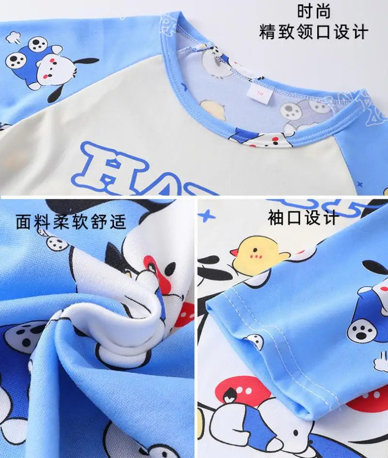 Anime 2 uds crayón de dibujos animados Shin-Chan pijamas para niños pantalones de manga larga conjunto Kawaii niñas lindo Casual ropa de dormir suelta