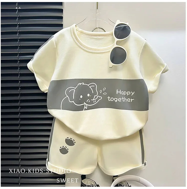 Traje de manga corta para niños, conjunto a rayas para niñas y niños, Tops de verano + ropa corta para bebés, novedad de 2024