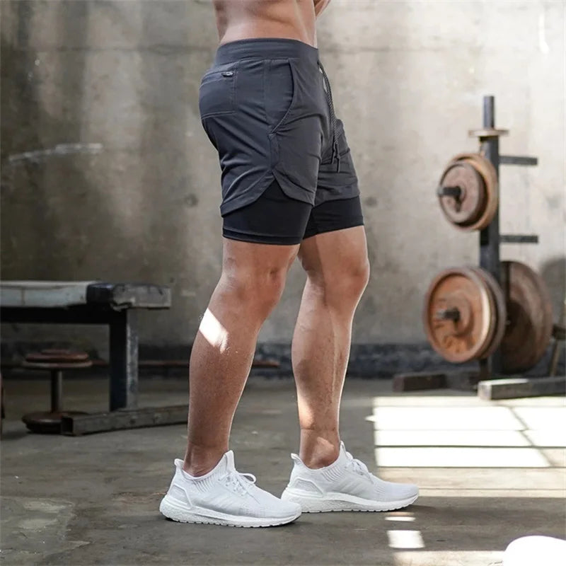 Pantalones cortos deportivos de doble capa para hombre, pantalones cortos deportivos 2 en 1 para entrenamiento de gimnasia, entrenamiento de secado rápido, trote, doble cubierta, verano