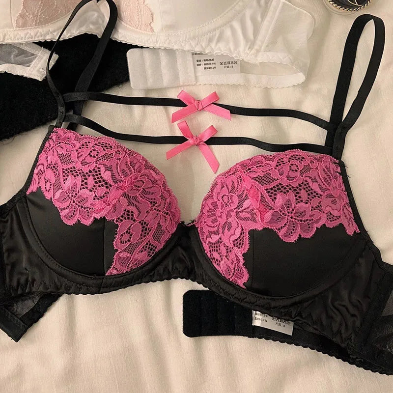 Conjunto de sujetadores de encaje para mujer, sujetadores finos y transpirables de verano, lencería Sexy y ropa interior, Bralette acolchado interior con correa ajustable para el hombro