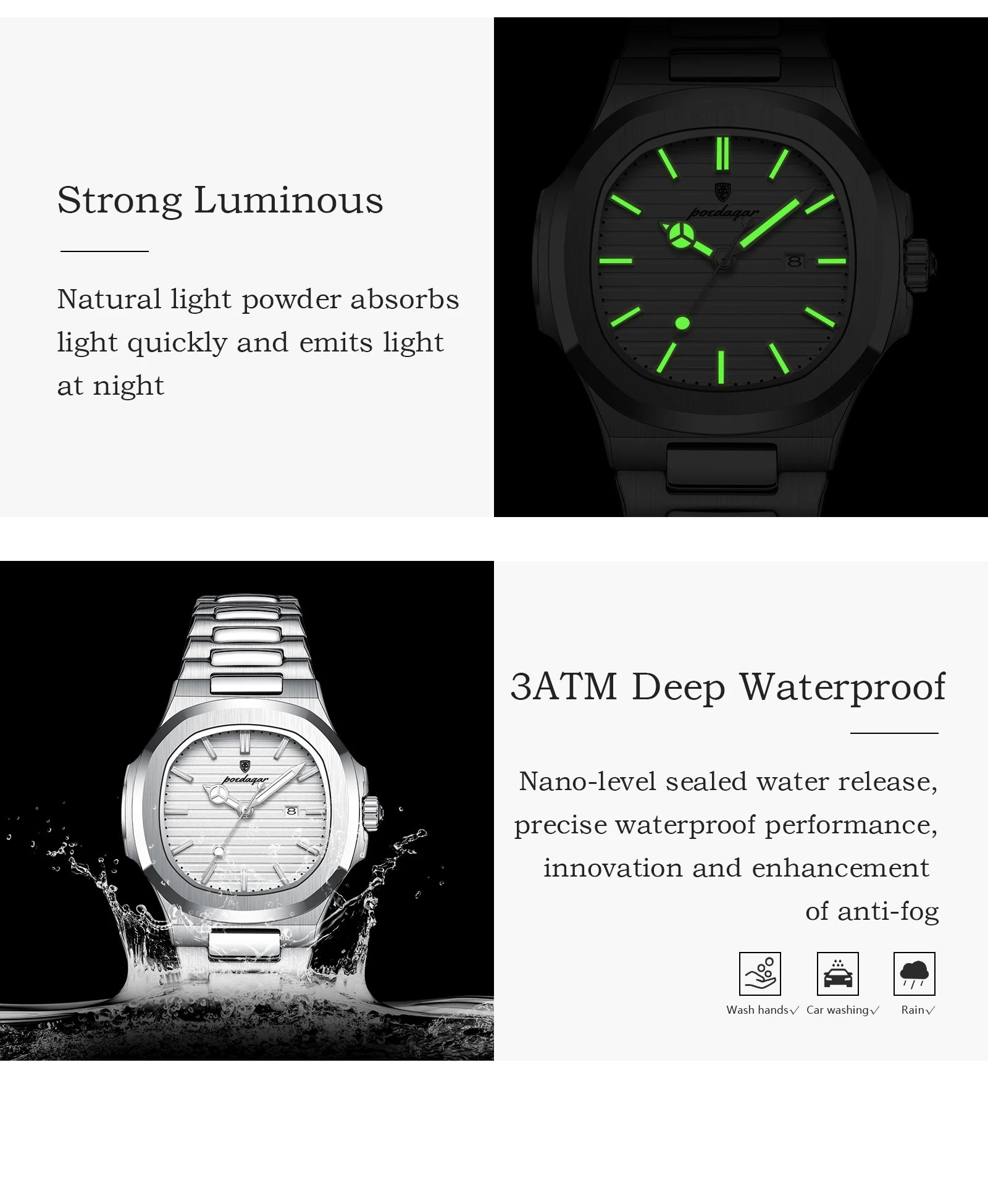 POEDAGAR, reloj de pulsera exquisito para mujer, resistente al agua, fecha luminosa, relojes de moda para mujer, reloj de cuarzo de acero inoxidable para mujer