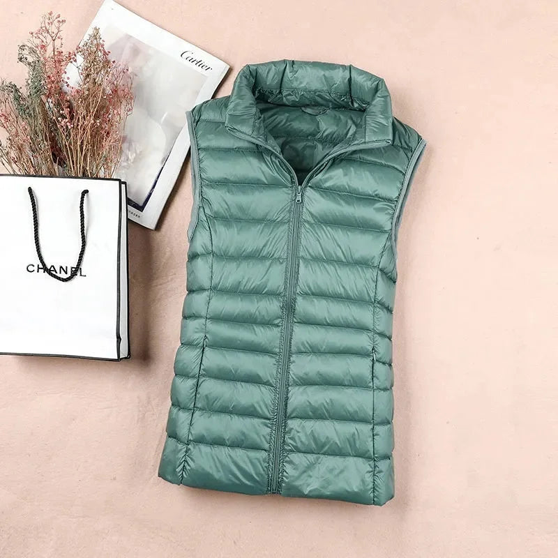 Chalecos ultraligeros para mujer, chaqueta ajustada sin mangas, chaleco ligero a prueba de viento portátil para chica, camisetas sin mangas para mujer, novedad de 2024