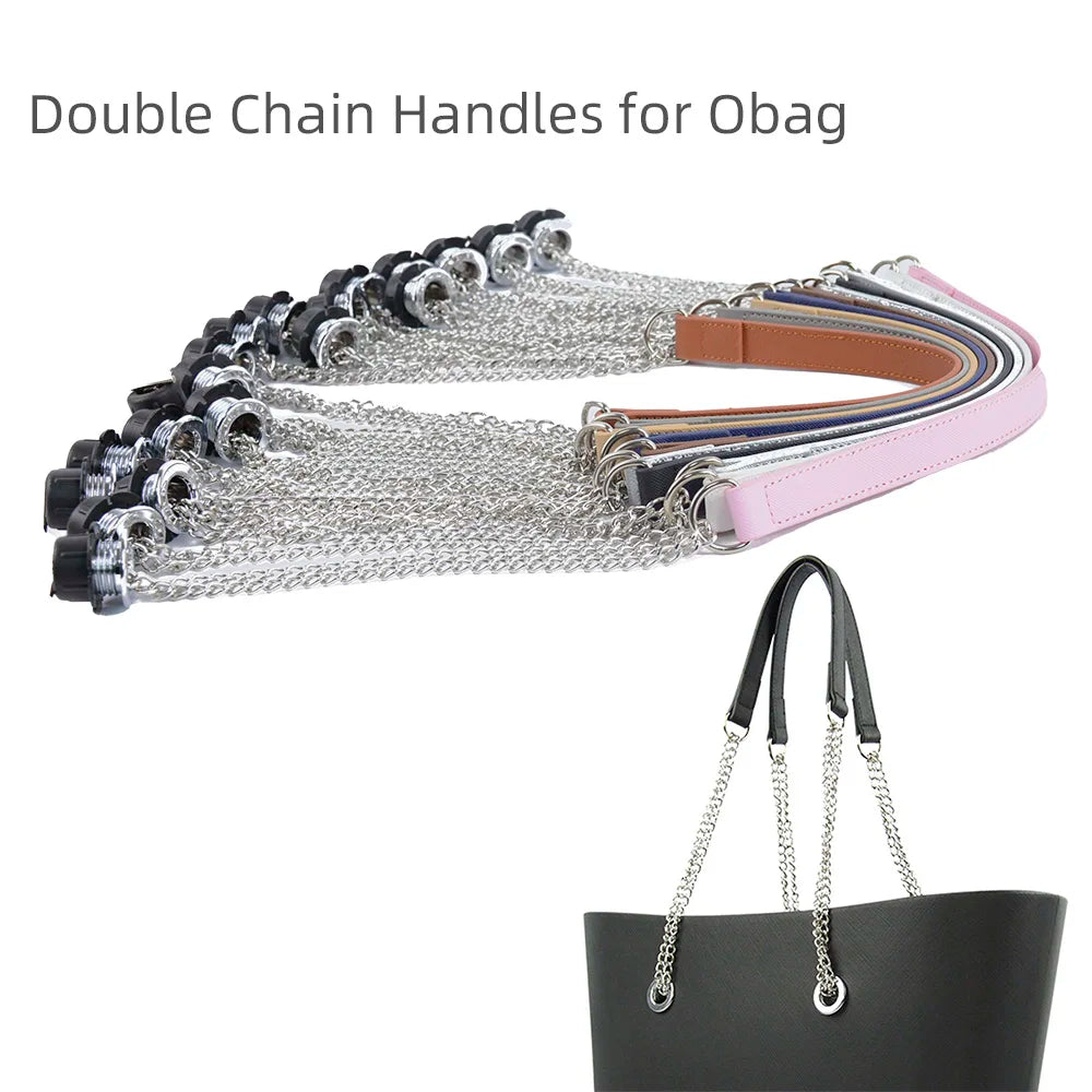 Nuevo 1 par Obag plata larga OT doble cadena con tornillo chapado en Metal para OBag mango O bolso de mujer bolso de hombro