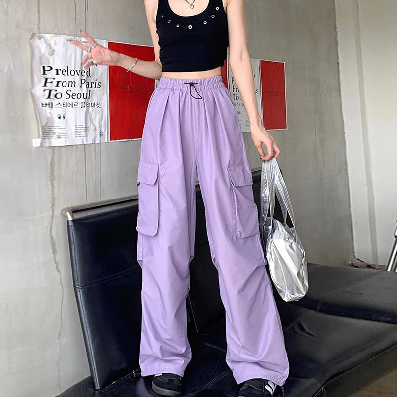 New In Women's Sweatpants Casual Matching Wide Leg Pant Chic Sportswear Loose Cargo Pants Drawstring Joggers Baggy Streetwear