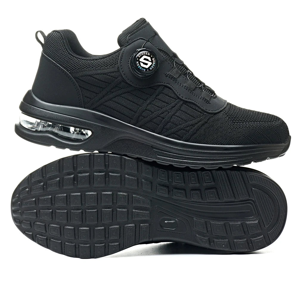 Nuevos zapatos de seguridad con hebilla giratoria para hombre, botas de trabajo ligeras antiimpacto y antiperforación, diseño deportivo de moda para exteriores profesionales