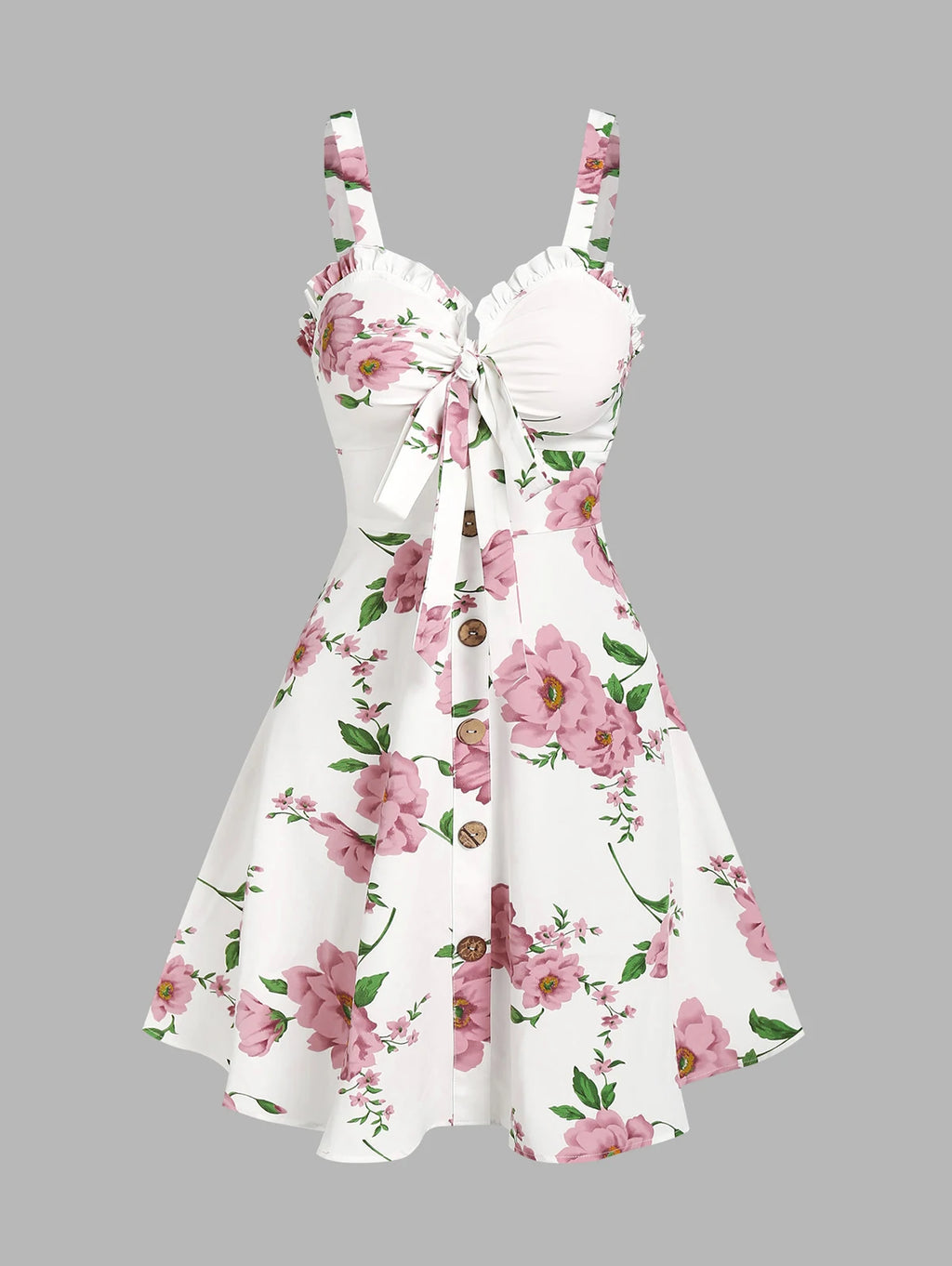 Dressfo 2025 Vestido veraniego con estampado floral para mujer, vestido de fiesta en el jardín, minivestido con lazo y volantes para verano