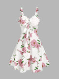 Dressfo 2025 Vestido veraniego con estampado floral para mujer, vestido de fiesta en el jardín, minivestido con lazo y volantes para verano