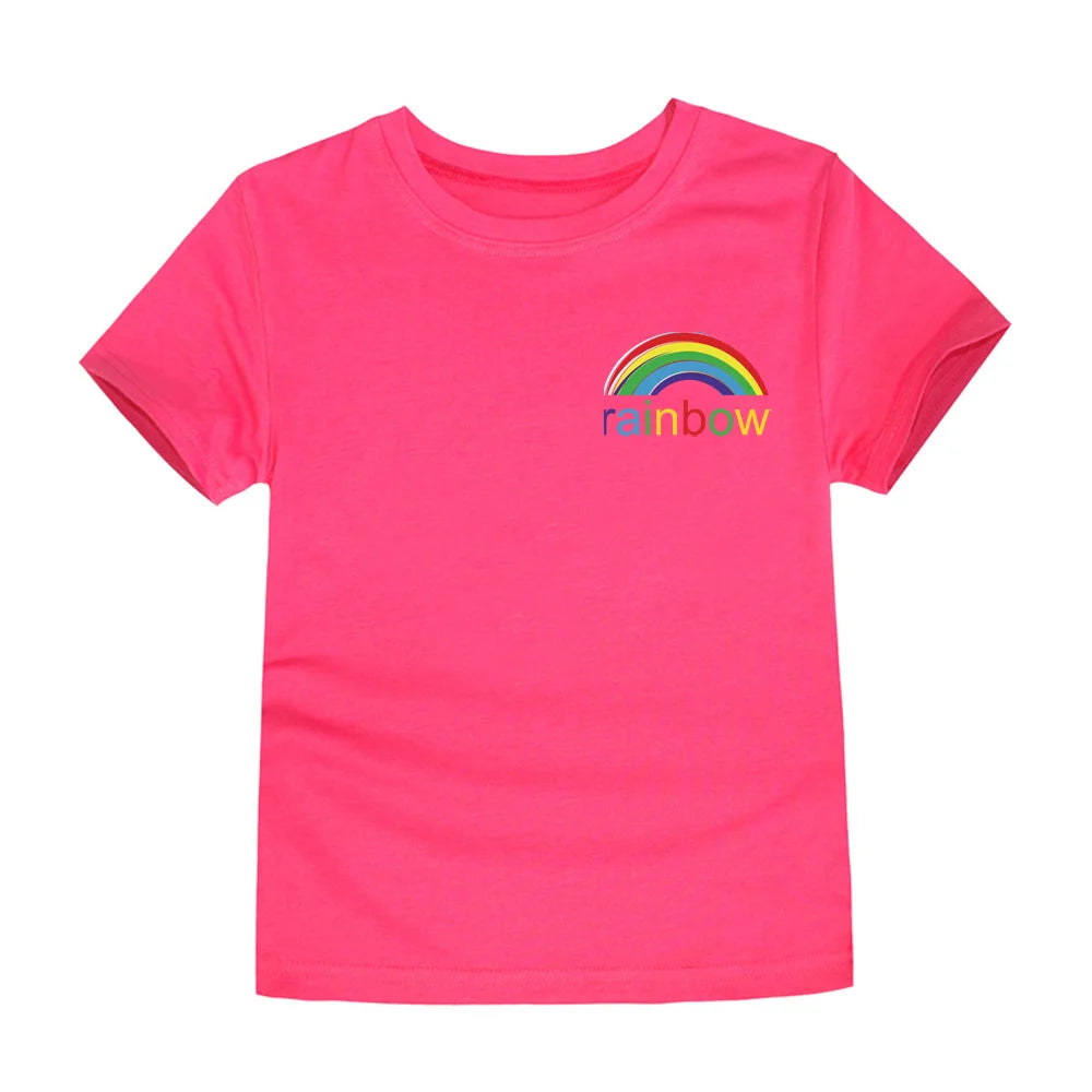 Camisetas con dibujos de arcoíris para niñas, ropa 2024 de algodón para verano, 2 a 3, 4, 5, 6, 7, 8, 9, 10, 11, 12, 13, 14 años, 100%