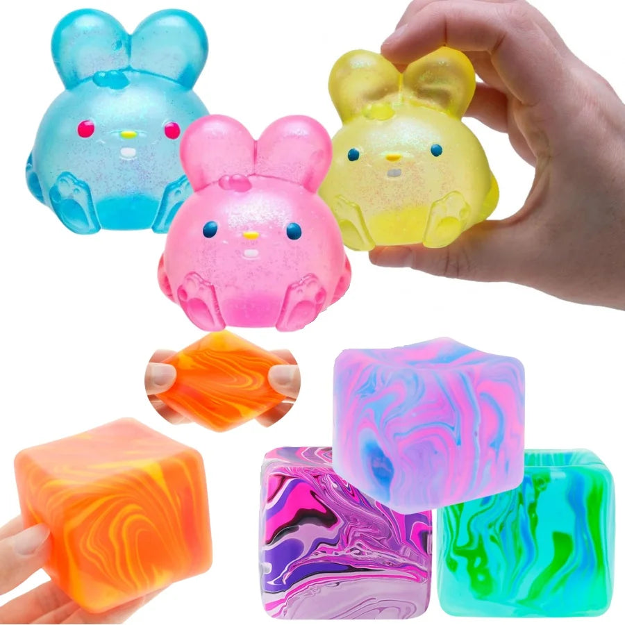 Juguete Sensorial Antiestrés Ice Cube, Conejito Adorable para Aliviar el Estrés, Juguete Blandito para Apretar, Juguetes de Descompresión para TDAH, Regalo.