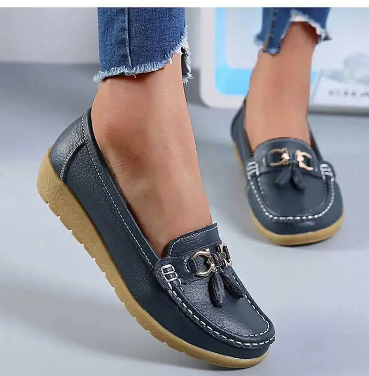 Zapatos de Mujer, mocasines de enfermera, Zapatos planos clásicos, Zapatos planos cómodos para Mujer, calzado informal de cuero blanco para Mujer