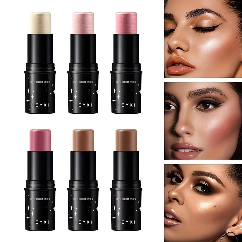 Barra de maquillaje de alto brillo, resistente al agua y al sudor, disponible en varios colores, con un aspecto natural tridimensional.