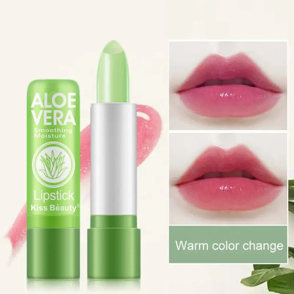 Lápiz labial de Aloe Vera que cambia de Color, bálsamo labial hidratante de larga duración, activado por temperatura, cuidado de labios nutritivo resistente a la decoloración