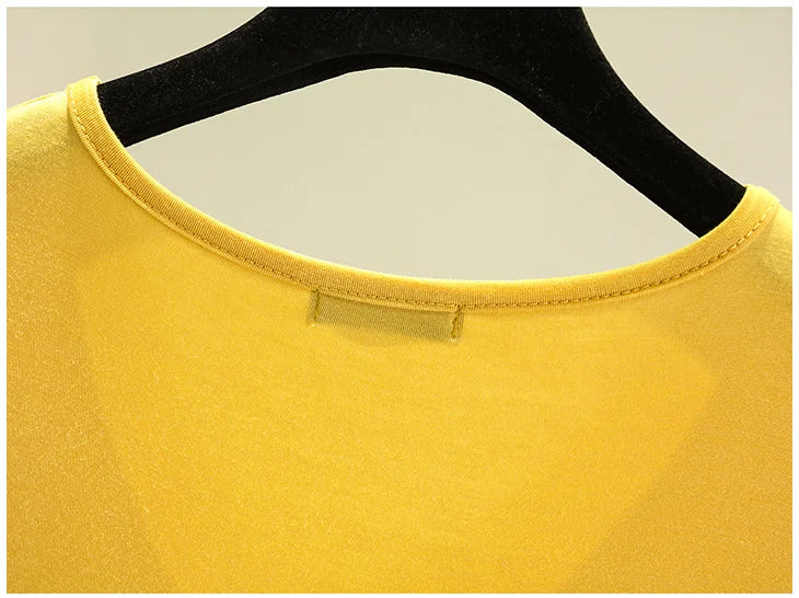 Camiseta de Modal con cuello en V para mujer, camisetas de fondo fino, camisetas holgadas de talla grande, ropa de calle, Top básico