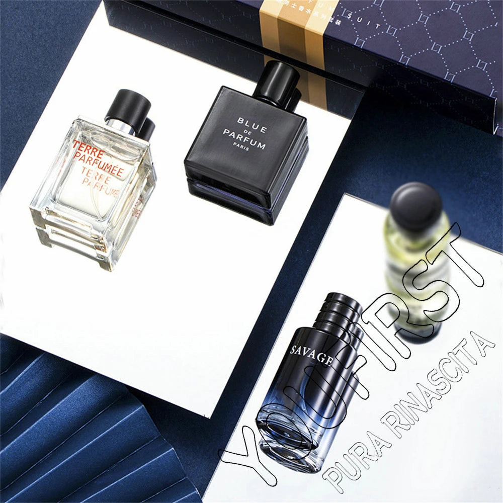 Perfume de marca de lujo para hombre, Colonia, 100ml, caja de regalo para hombre, conjunto de 4 Uds., Perfumes masculinos, Spray aromático afrutado Floral Natural