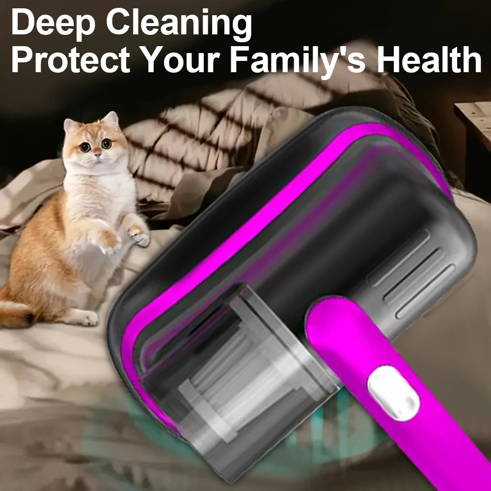 Aspirador de colchón de mano inalámbrico con filtro HEPA de luz UV-C y vibración ultrasónica 12KPa para cama, sofá, asiento de coche y alfombra