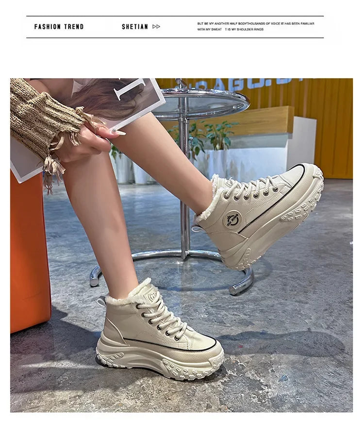 Botas planas de nuevo estilo para mujer, zapatos de algodón cálidos y gruesos con forro polar, zapatos blancos pequeños de alta calidad, Hx-q037, invierno 2023
