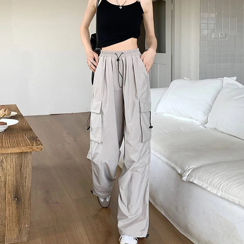 New In Women's Sweatpants Casual Matching Wide Leg Pant Chic Sportswear Loose Cargo Pants Drawstring Joggers Baggy Streetwear