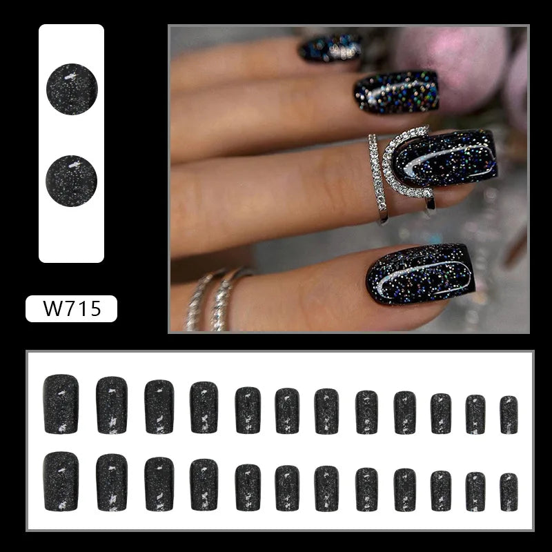 Dulce francés 24 Uds. De uñas postizas degradadas rosas, manicura de dedos artificiales brillantes, uñas postizas reutilizables para mujeres
