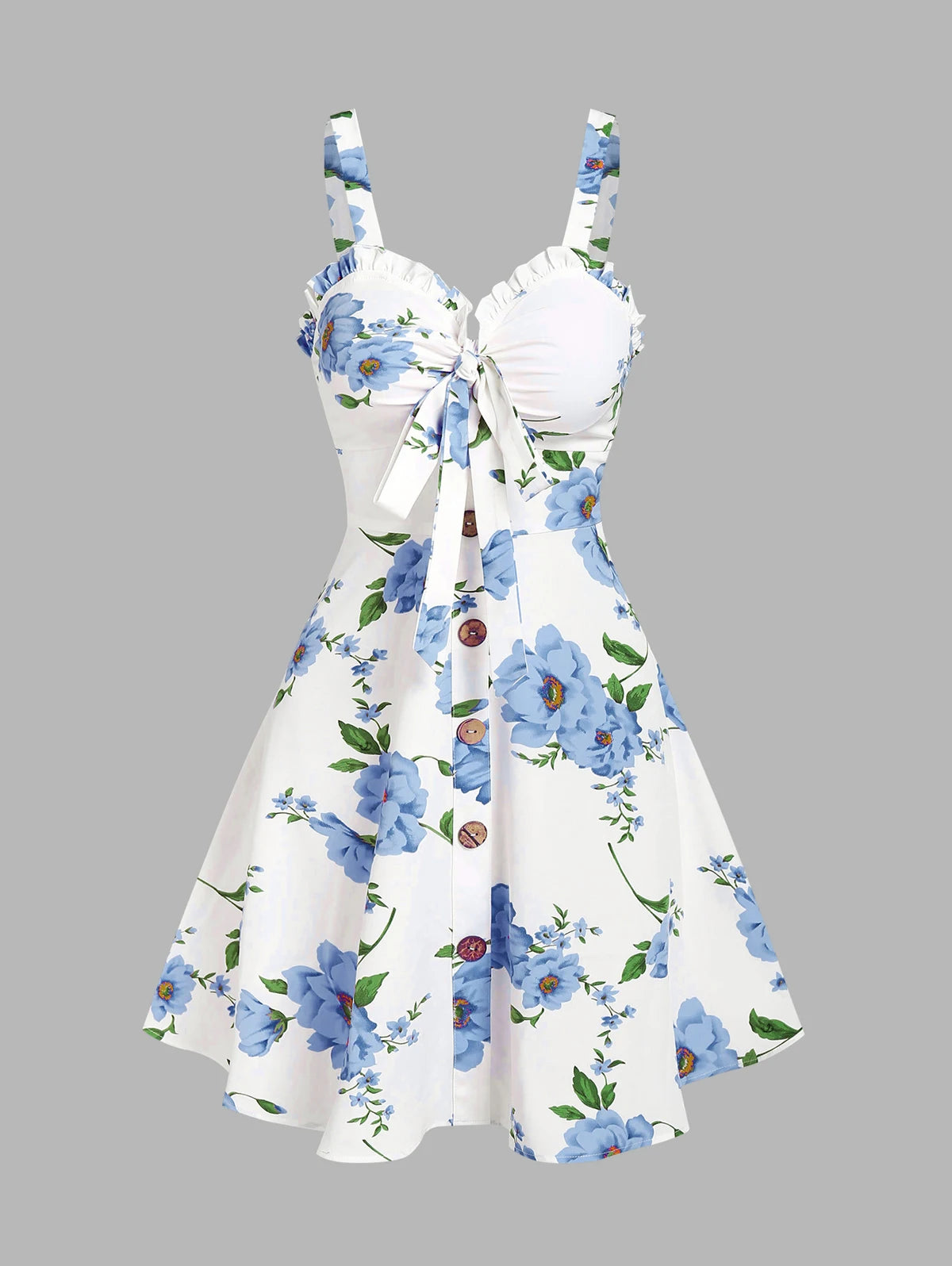 Dressfo 2025 Vestido veraniego con estampado floral para mujer, vestido de fiesta en el jardín, minivestido con lazo y volantes para verano