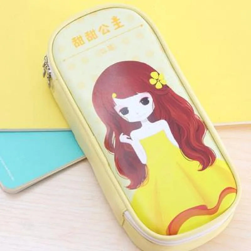 Estuche de cuero PU para lápices de dibujos animados, bolsa de almacenamiento de papelería escolar, estuche bonito para estudiantes, bolsa para bolígrafos para niños, regalos y premios