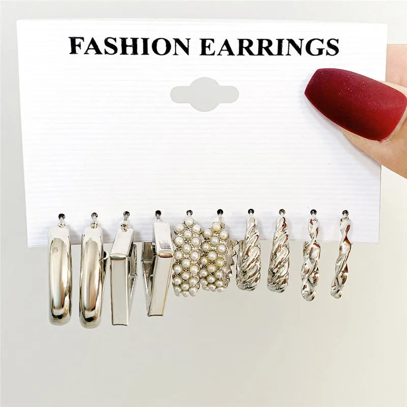 Conjunto de pendientes de aro bohemios de círculo grande para mujer, pendiente de perla Vintage bohemio de Color dorado, pendientes de circonita con forma de corazón, regalos de joyería