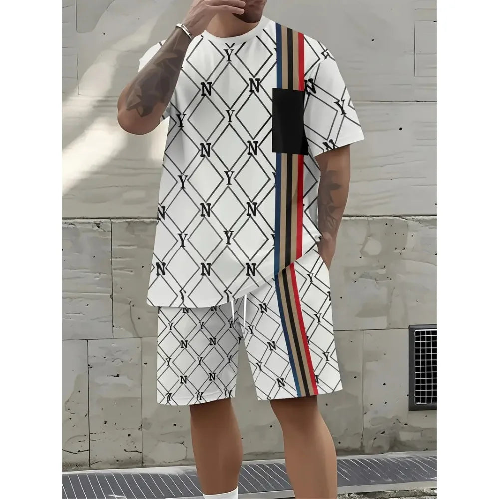 Ropa de verano 2025 para hombre, Top de manga corta con estampado de letras, pantalones cortos de cintura elástica para hombre,