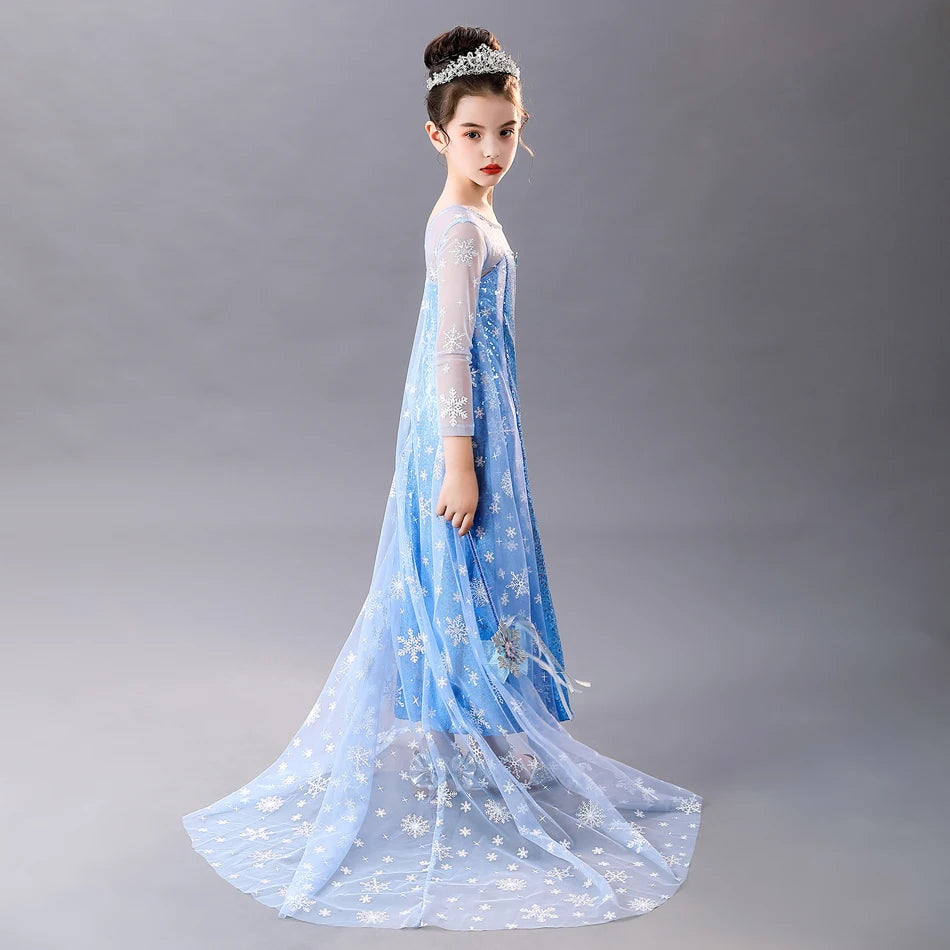 Vestido de Elsa para niñas, disfraz de Reina de la nieve, vestido de princesa para niños, Cosplay, fiesta de cumpleaños, ropa para niños, trajes de Carnaval y Pascua
