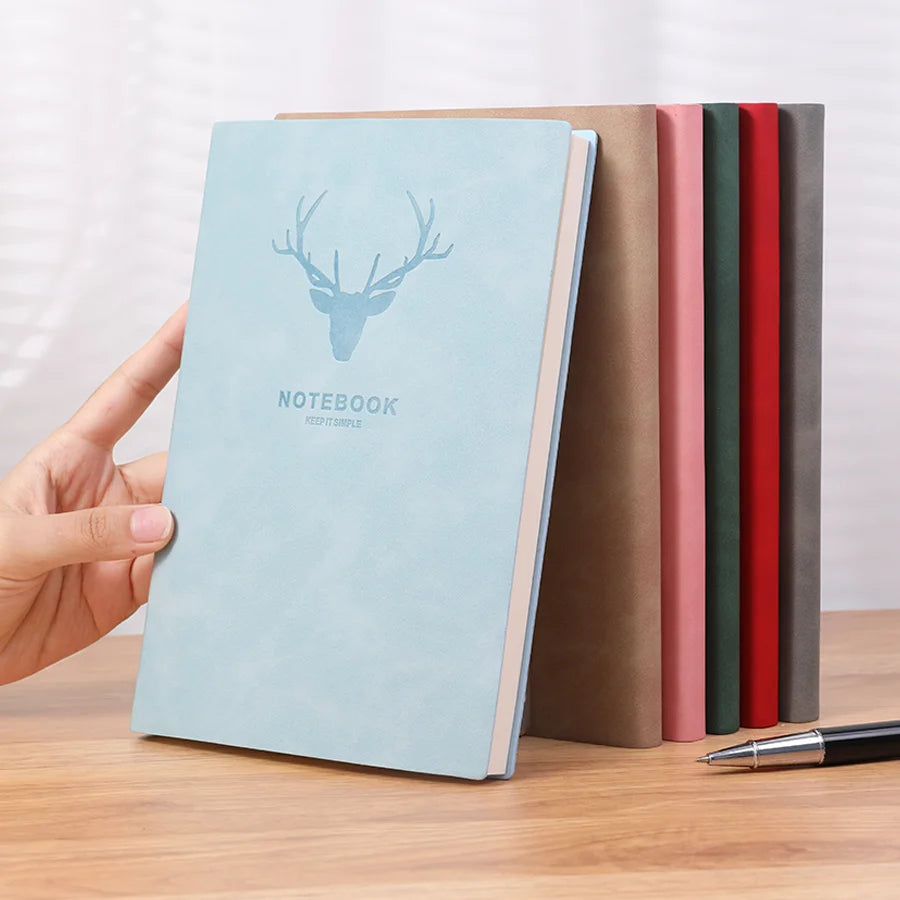 Cuaderno popular con cabeza de ciervo tamaño A5, cuaderno de negocios, diario portátil, cuaderno de bocetos para reuniones de oficina, 180 páginas