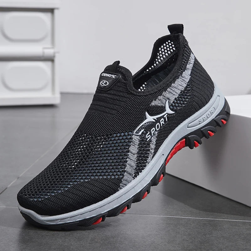Zapatillas ligeras sin cordones para hombre - Zapatos casuales antideslizantes adecuados para senderismo, uso diario y aventuras al aire libre, diseño de tela negra de caña baja con suela sintética, punta redonda, ideales