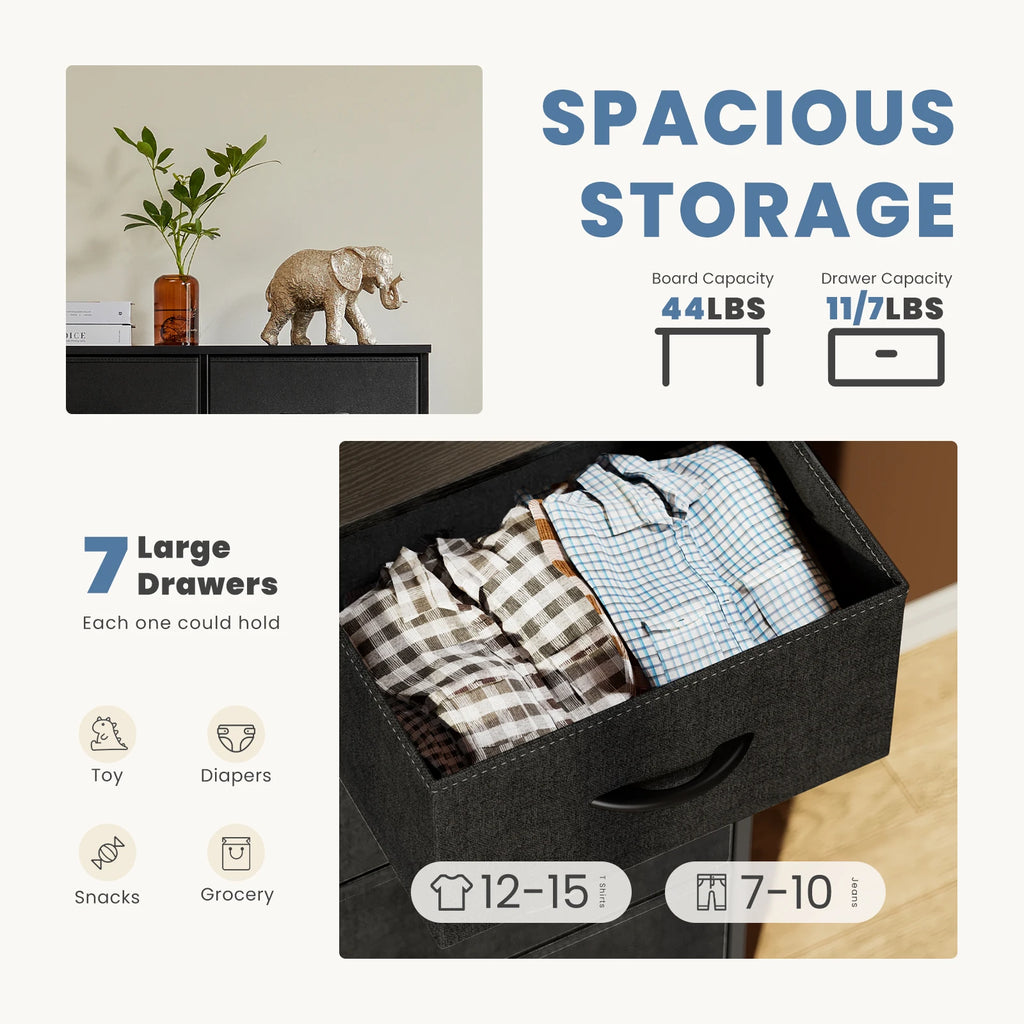 JHK Desser para dormitorio con 7 cajones de tela, organizador, armario de almacenamiento, pecho, ropa para sala de estar, vitrina de muebles