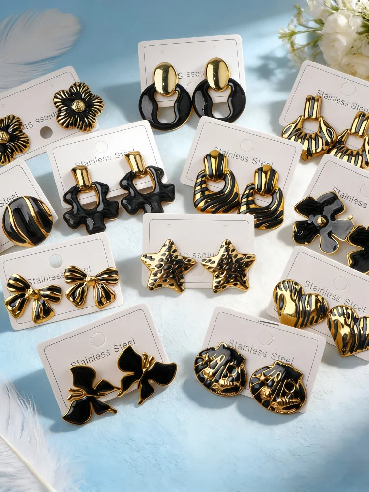 5/10/15/20/30 pares de pendientes coloridos de acero inoxidable a la moda para mujer, estilo mixto, elegantes, geométricos, con forma de corazón, flores, joyería para fiesta