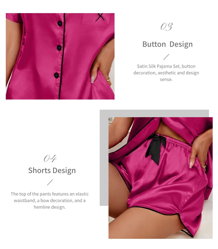 Conjunto de pijama para mujer, ropa de dormir con bolsillo bordado en forma de corazón, Top y pantalones cortos de manga corta con botones, pijama, ropa para el hogar
