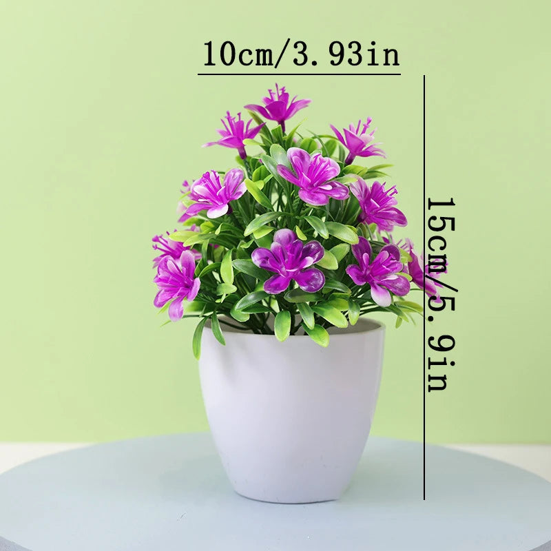 Flores Artificiales de Ciruelo de Cinco Hojas, Plantas Pequeñas en Maceta, Aptas para Interiores y Exteriores, Ideales para Decoración del Hogar y Bodas