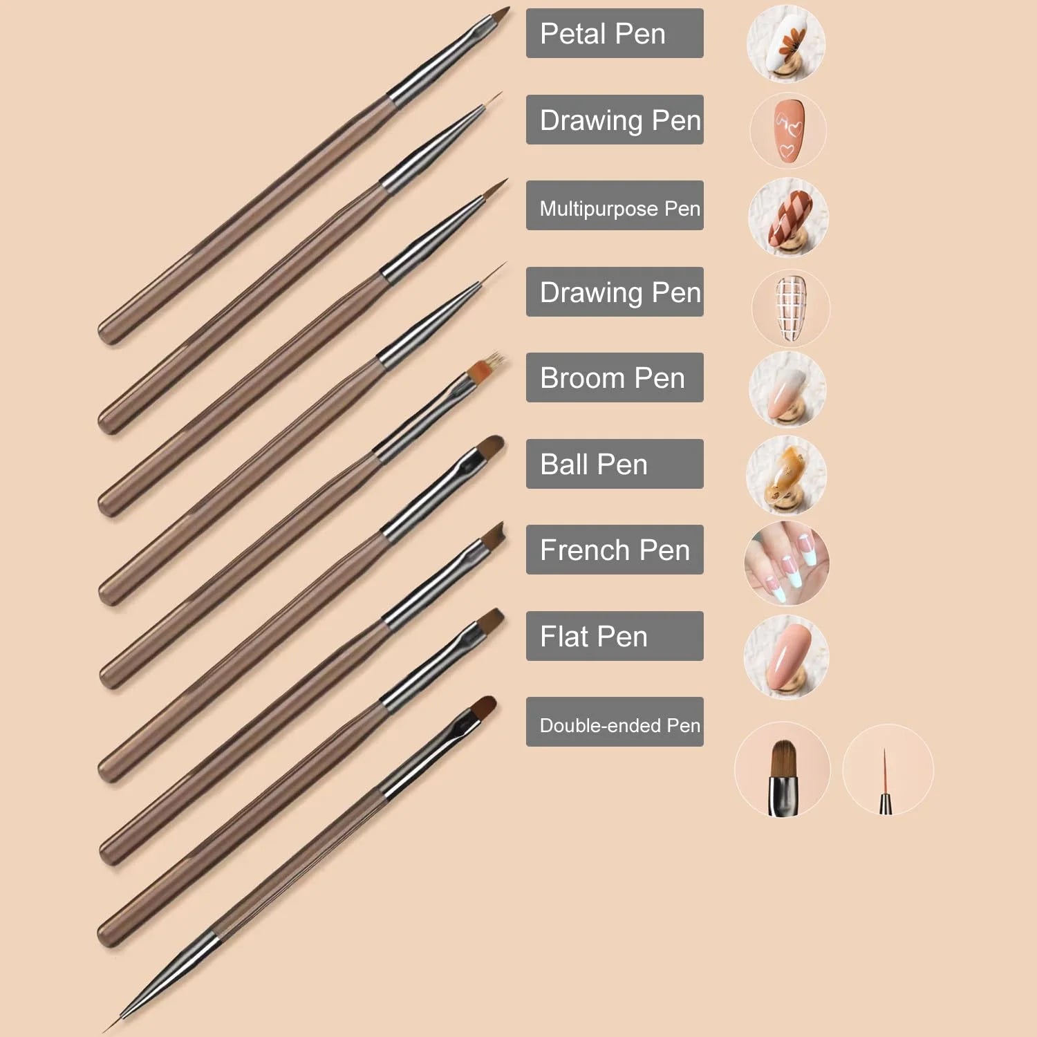 9 Bolígrafo de gel UV, pincel para uñas DIY, pincel para pintar acrílico, delineador de ojos para diseño de uñas, herramientas de pintura para exhibición de puntas de uñas.