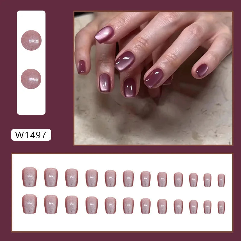 Dulce francés 24 Uds. De uñas postizas degradadas rosas, manicura de dedos artificiales brillantes, uñas postizas reutilizables para mujeres