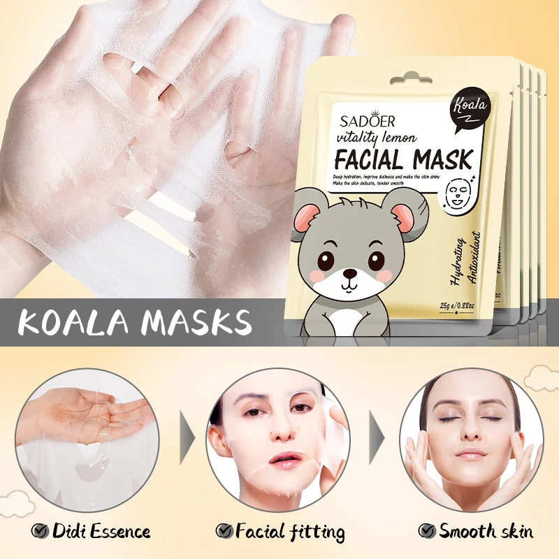 5 uds SADOER dibujos animados frutas frescas máscaras faciales hidratante calmante iluminador mascarilla Facial hidratante para el cuidado de la piel Facial