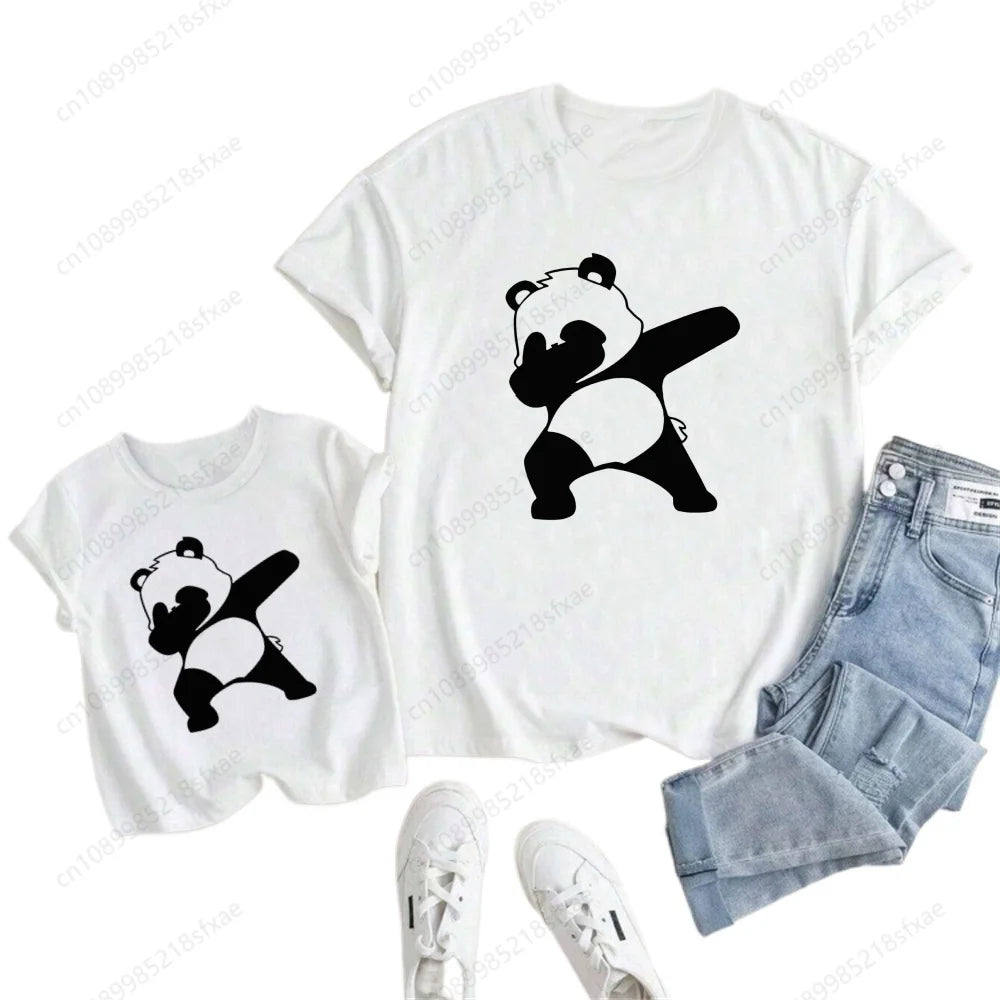 Camiseta de verano para niños y niñas, ropa blanca con Panda de dibujos animados