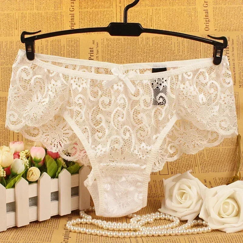 Bragas de encaje sexis de talla grande, lencería para mujer, bragas de encaje transparente transpanrent brillantes, talla grande brasileña femenina S M L XL de talla grande