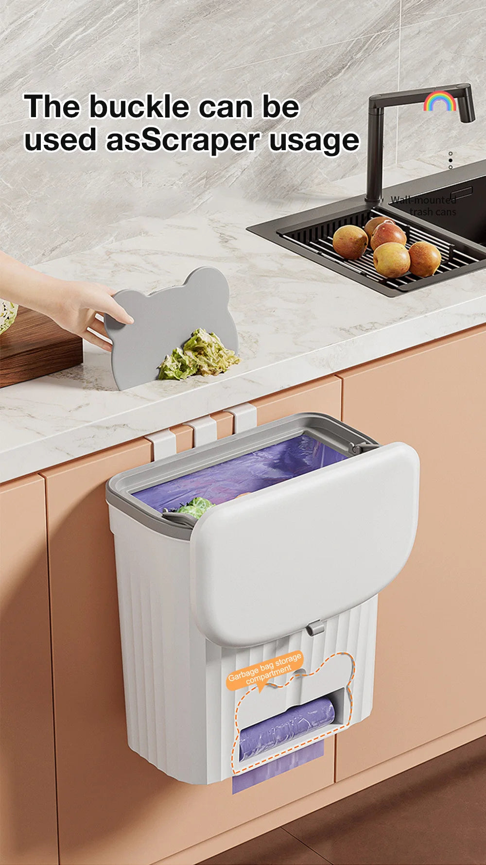 Cesta de basura de cocina de 8,5/12L, cubo de basura montado en la pared con tapa, cubo de basura para baño, cubo de basura para gabinete debajo del fregadero, cubo de Compost