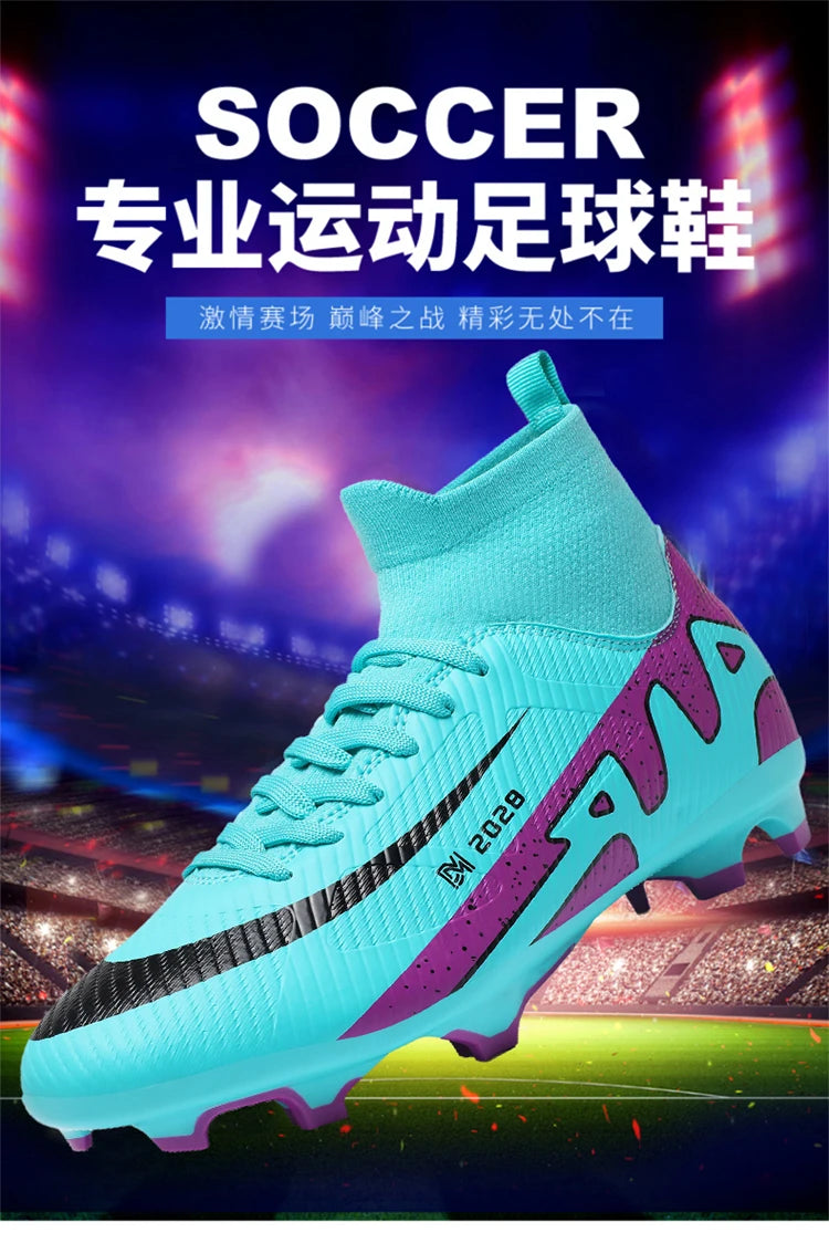 Zapatos de fútbol rosas a la moda para hombre, botas de fútbol ligeras profesionales con calcetín, zapatillas de fútbol originales antideslizantes para exteriores