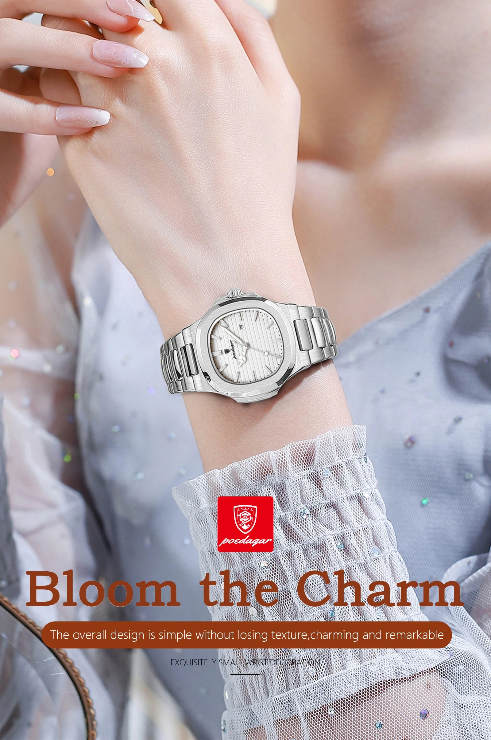 POEDAGAR, reloj de pulsera exquisito para mujer, resistente al agua, fecha luminosa, relojes de moda para mujer, reloj de cuarzo de acero inoxidable para mujer